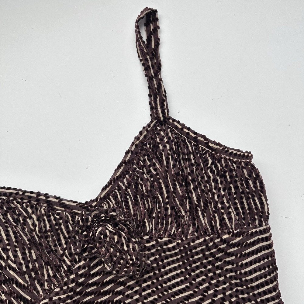 Anna Sui Spaghetti Strap Top Women's 10 Brown Stripes Polka Dots Silk Blend - Picture 7 of 16